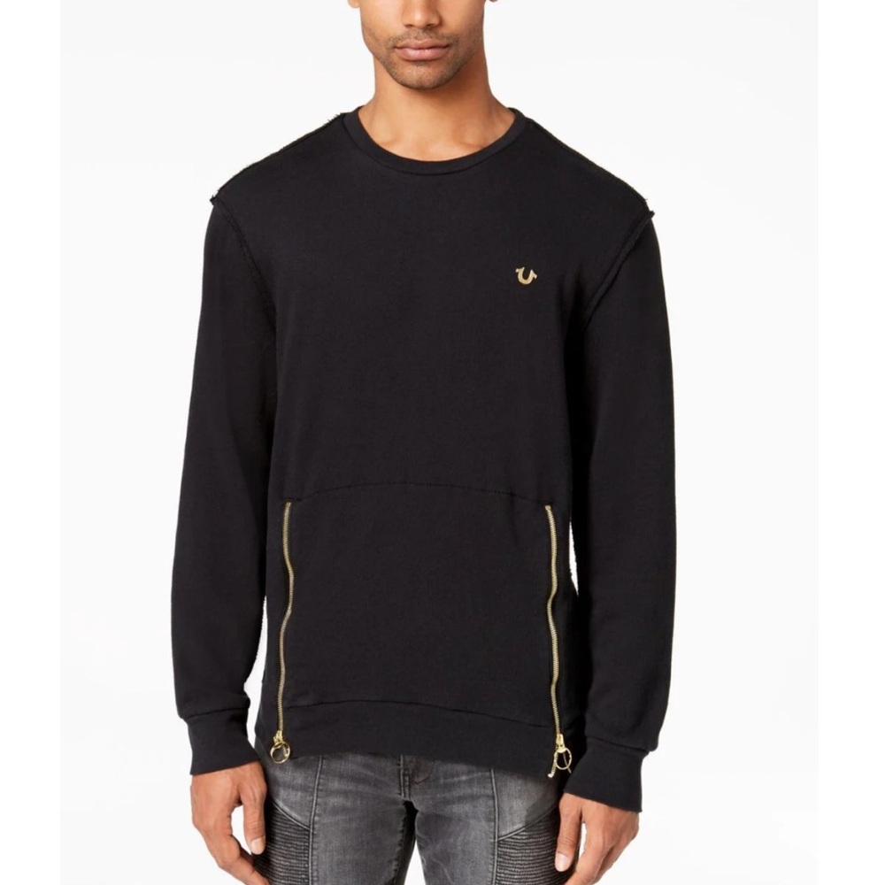 True Religion black‎ sweatshirt with gold zips.